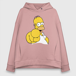 Толстовка оверсайз женская Гомер Симпсон указывает пальцем, цвет: пыльно-розовый
