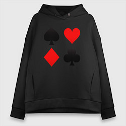 Толстовка оверсайз женская Четыре масти игральных карт, цвет: черный