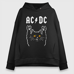 Толстовка оверсайз женская AC DC rock cat, цвет: черный