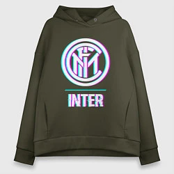 Толстовка оверсайз женская Inter FC в стиле glitch, цвет: хаки