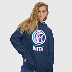 Толстовка оверсайз женская Inter FC в стиле glitch, цвет: тёмно-синий — фото 2