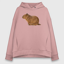 Толстовка оверсайз женская Капибара сидит и спит, цвет: пыльно-розовый