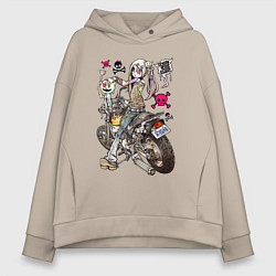 Толстовка оверсайз женская Anime biker girl, цвет: миндальный