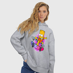 Толстовка оверсайз женская Барт Симпсон на скейтборде - Eat my shorts!, цвет: меланж — фото 2