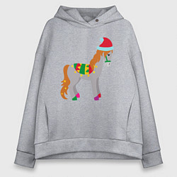 Толстовка оверсайз женская Праздничная лошадкa, цвет: меланж