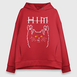Толстовка оверсайз женская HIM rock cat, цвет: красный