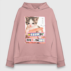 Толстовка оверсайз женская Destroy everything kitty, цвет: пыльно-розовый
