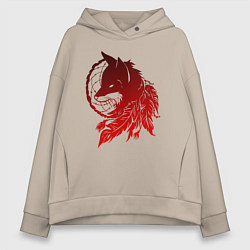 Толстовка оверсайз женская Ловец снов и лис с перьями, цвет: миндальный