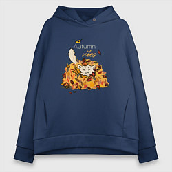 Толстовка оверсайз женская Autumn atmosphere with a cat, цвет: тёмно-синий