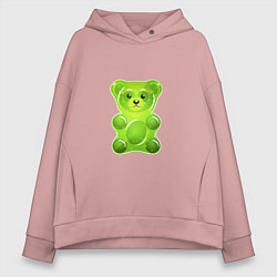 Толстовка оверсайз женская Желейный медведь зеленый, цвет: пыльно-розовый