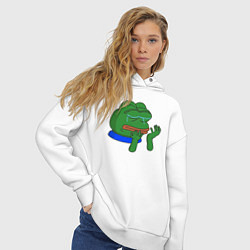 Толстовка оверсайз женская Лягушонок Пепе в слезах, цвет: белый — фото 2