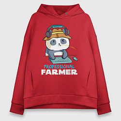Толстовка оверсайз женская Professional Farmer - панда геймер, цвет: красный
