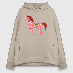 Толстовка оверсайз женская Красочная лошадка, цвет: миндальный