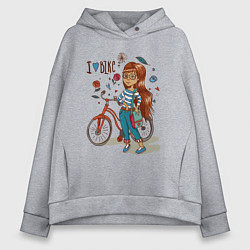 Толстовка оверсайз женская Девушка с велосипедом, цвет: меланж