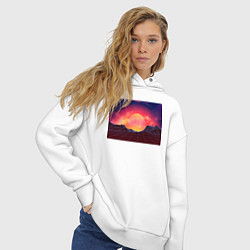 Толстовка оверсайз женская 3D неоновые горы на закате, цвет: белый — фото 2