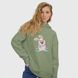 Толстовка оверсайз женская Кролик - лыжник, цвет: авокадо — фото 2