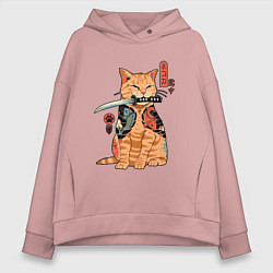 Толстовка оверсайз женская Японский Кот Якудза, цвет: пыльно-розовый
