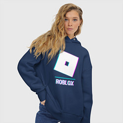 Толстовка оверсайз женская Roblox в стиле glitch и баги графики, цвет: тёмно-синий — фото 2