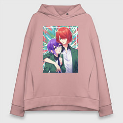 Толстовка оверсайз женская Митиру Фукурой и Маюми Додзима - Красавчики детект, цвет: пыльно-розовый