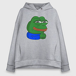 Толстовка оверсайз женская Лягушонок Пепе хитрый, цвет: меланж