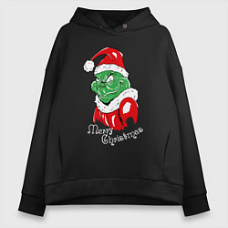 Толстовка оверсайз женская Merry Christmas, Santa Claus Grinch, цвет: черный