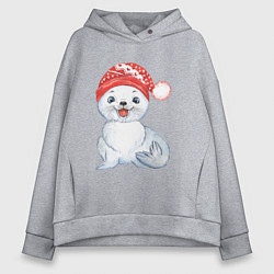 Толстовка оверсайз женская Новогодний тюлень, цвет: меланж