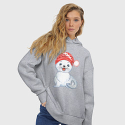 Толстовка оверсайз женская Новогодний тюлень, цвет: меланж — фото 2