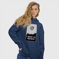 Толстовка оверсайз женская Хочу верить в HL3, цвет: тёмно-синий — фото 2