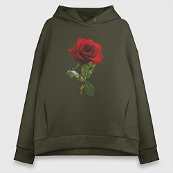 Толстовка оверсайз женская Красивая красная роза, цвет: хаки