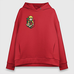 Толстовка оверсайз женская Линк в кармане с мечом, цвет: красный