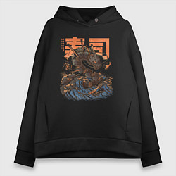 Толстовка оверсайз женская Суши дракон Канагавы, цвет: черный