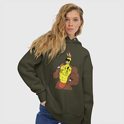 Толстовка оверсайз женская Homer Simpson - mighty rabbit, цвет: хаки — фото 2