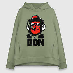 Толстовка оверсайз женская Обезьяна мафиози с сигаретой, цвет: авокадо