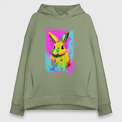 Толстовка оверсайз женская Милый разноцветный зайчик, цвет: авокадо