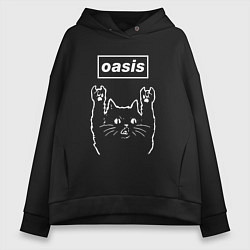 Толстовка оверсайз женская Oasis рок кот, цвет: черный