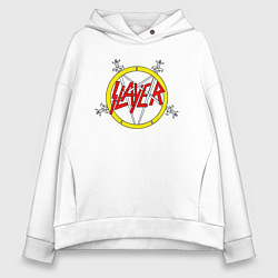 Толстовка оверсайз женская Slayer rock music, цвет: белый
