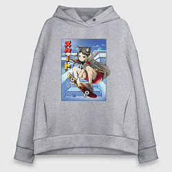 Толстовка оверсайз женская Аниме девушка на скейтборде, цвет: меланж