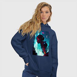 Толстовка оверсайз женская Синтвейв Cyberpunk 3, цвет: тёмно-синий — фото 2