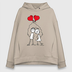 Толстовка оверсайз женская Влюбленные с шариками, цвет: миндальный