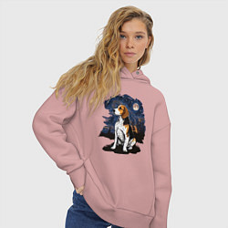 Толстовка оверсайз женская Собака Бигль - звездная ночь Винсента Ван Гога, цвет: пыльно-розовый — фото 2
