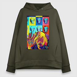 Толстовка оверсайз женская Andy Warhol and neural network - collaboration, цвет: хаки