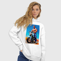 Толстовка оверсайз женская Arnold Schwarzenegger on a motorcycle -neural netw, цвет: белый — фото 2