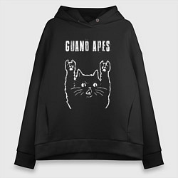 Толстовка оверсайз женская Guano Apes рок кот, цвет: черный