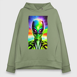 Толстовка оверсайз женская Alien - neural network - neon glow - pop art, цвет: авокадо