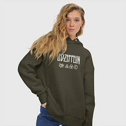 Толстовка оверсайз женская Led Zeppelin символы, цвет: хаки — фото 2