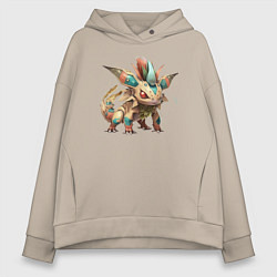 Толстовка оверсайз женская Зверёк аниме, цвет: миндальный