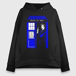 Толстовка оверсайз женская Доктор Кто у двери Тардис, цвет: черный