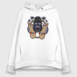 Толстовка оверсайз женская Обезьяна со скейтбордами, цвет: белый