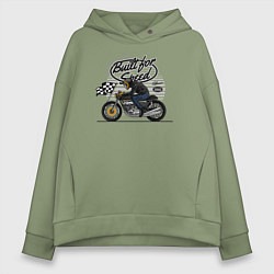 Толстовка оверсайз женская Мотогонки мотоциклист, цвет: авокадо