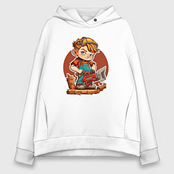 Толстовка оверсайз женская Мальчик-дровоcек, цвет: белый